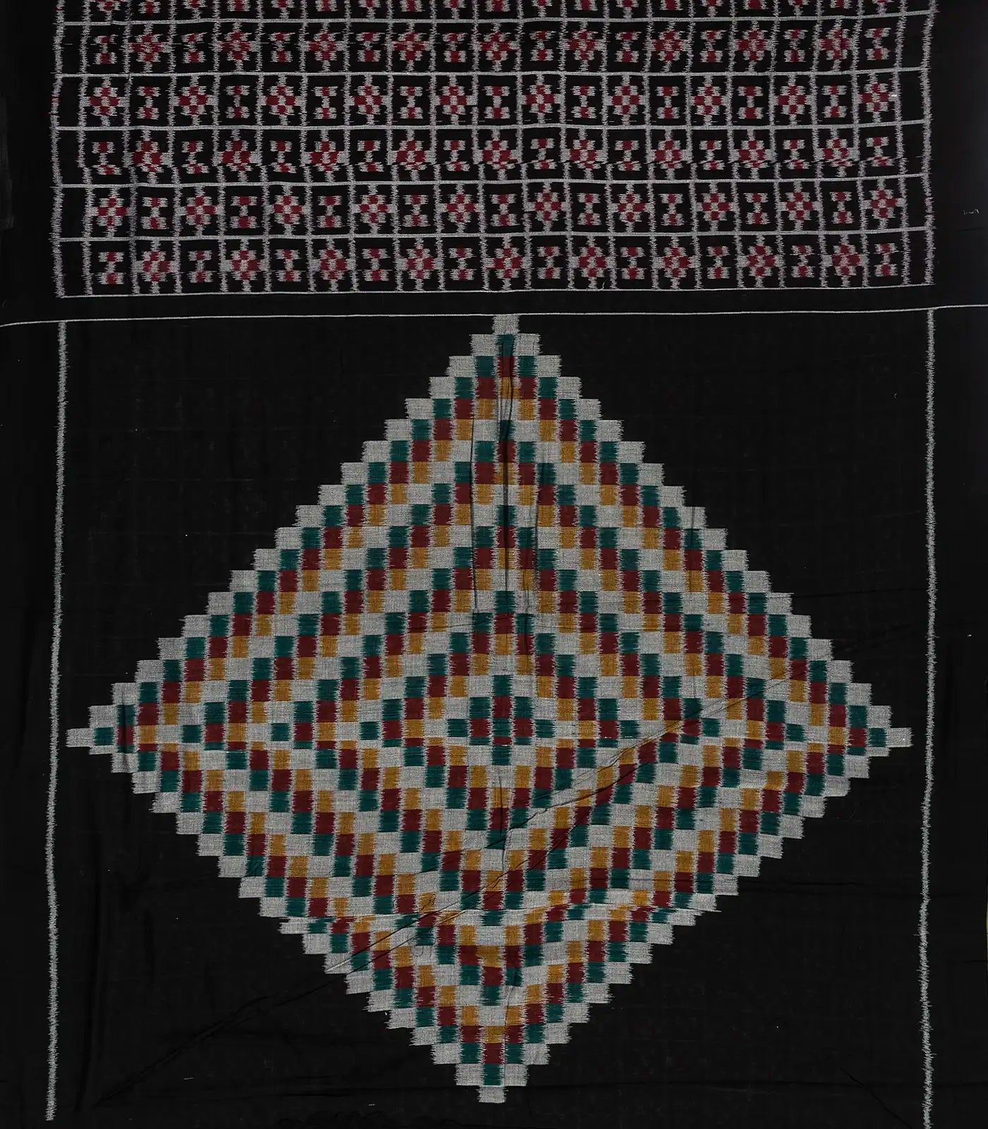 Black Handloom Orissa Cotton Saree With Tie & Dye Checks & Motifs