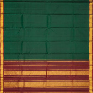 Bottle Green Handloom Kanchipuram Silk Saree With Maroon Border