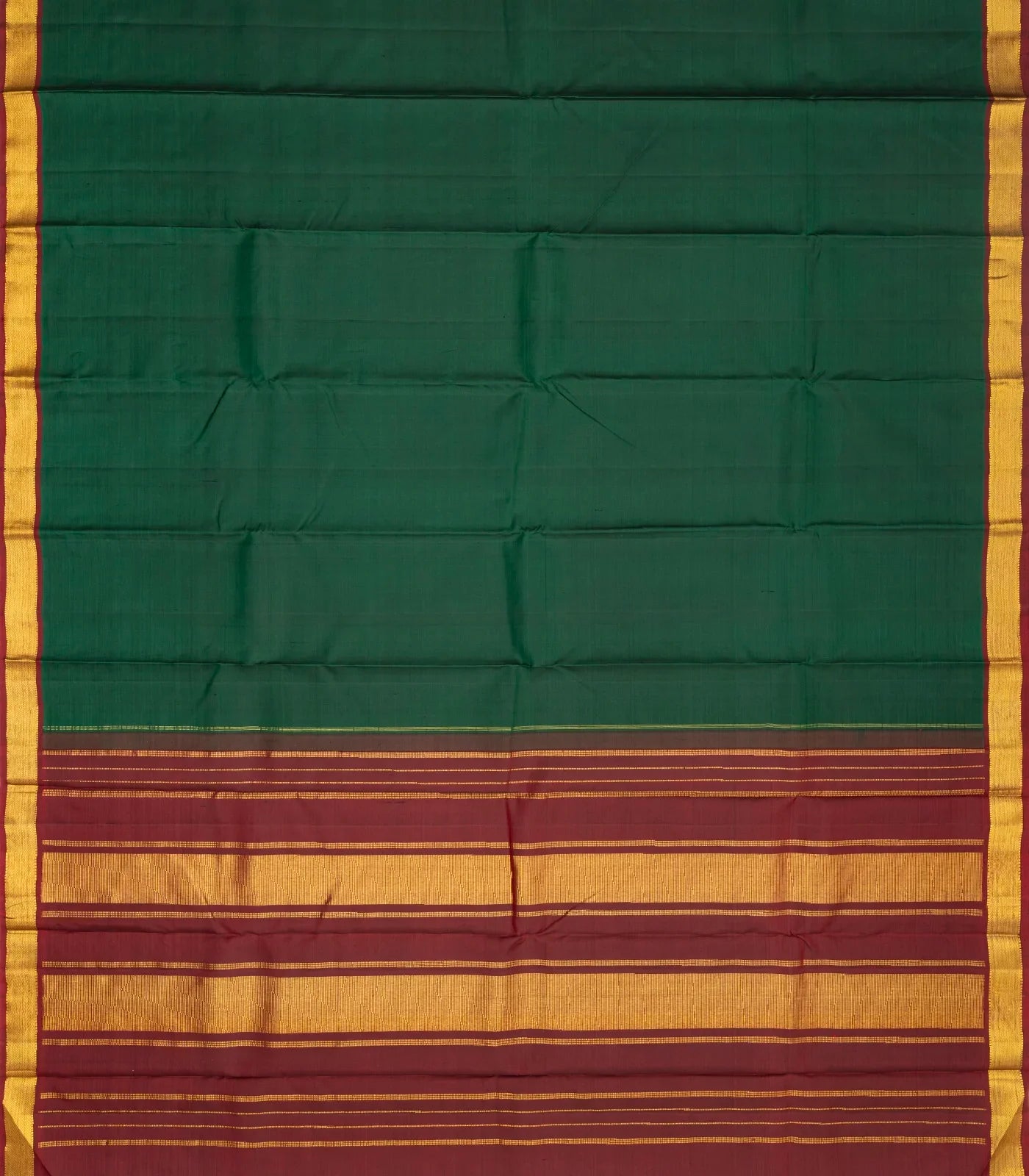 Bottle Green Handloom Kanchipuram Silk Saree With Maroon Border