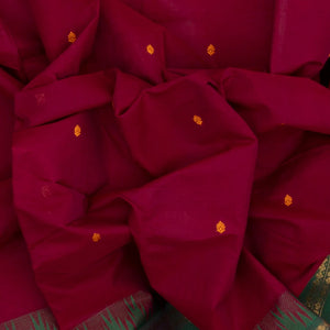 Pink Handloom Chettinad Cotton Saree With Floral Buttas