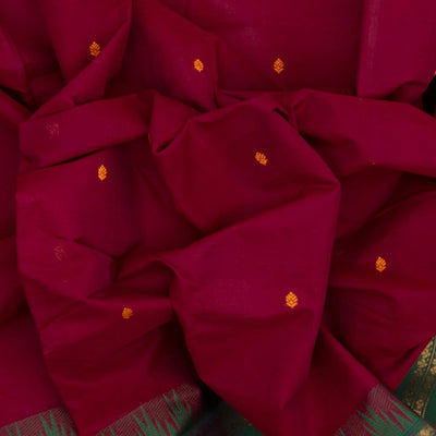 Pink Handloom Chettinad Cotton Saree With Floral Buttas