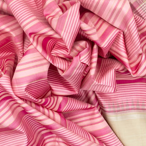 Bubble Gum Pink Handloom Kanchipuram Silk Saree With Stripes