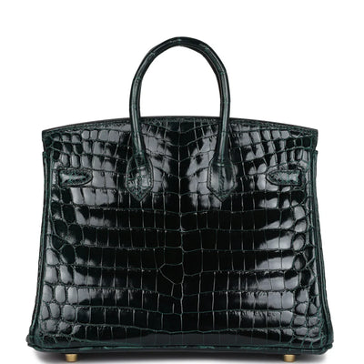 Hermès Birkin 25 Vert Cypress Shiny Niloticus Crocodile Gold Hardware