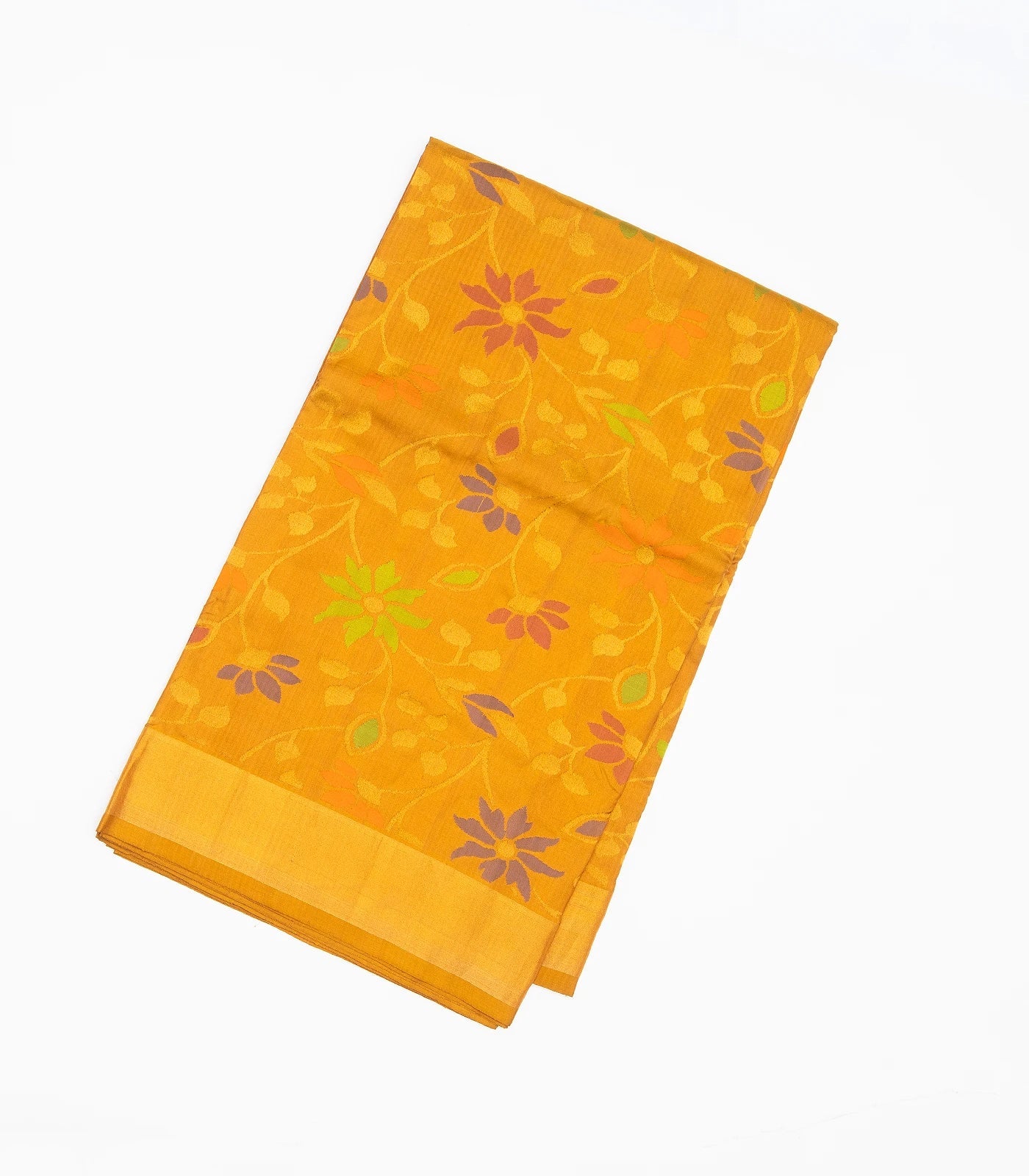 Mustard Handloom Uppada Silk Saree With Meena Floral Motifs