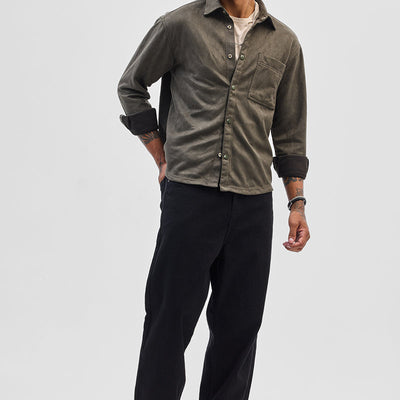 Olive Suede Snap Button Overshirt