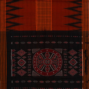 Rust Orissa Cotton Saree With Black Temple Border