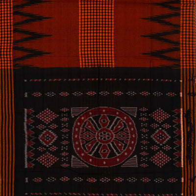 Rust Orissa Cotton Saree With Black Temple Border