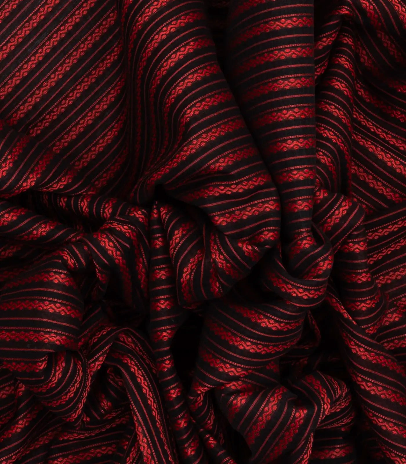 Black Handloom Bengal Cotton Saree With Red Stripes