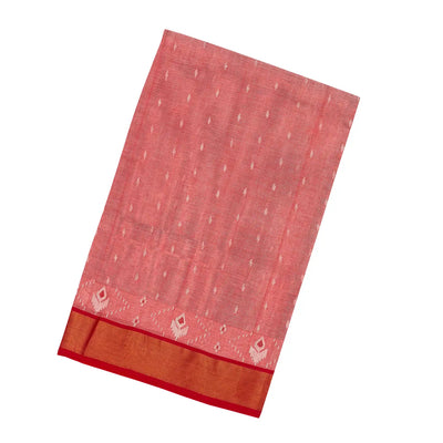 Chestnut Pink Bengal Cotton Saree With Stripes & Floral Motifs
