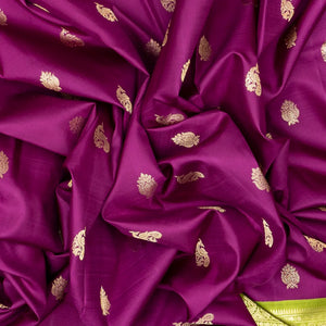 Magenta Handloom Kanchipuram Korvai Silk Saree With Peacock Motifs