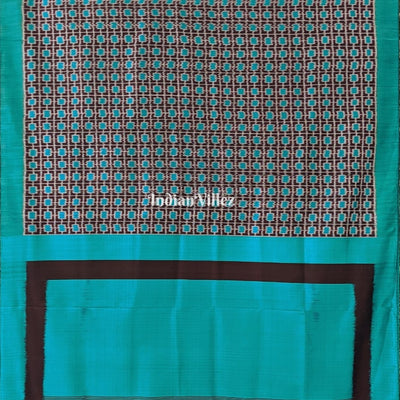 Sea Green Coffee Odisha Ikat Contemporary Silk Saree