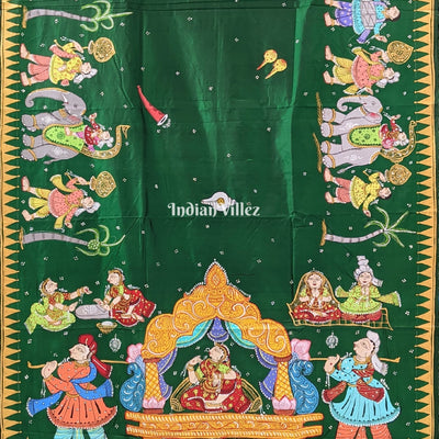 Green Doli Barat Theme Hand-Painted Pattachitra Saree (Pre Order)