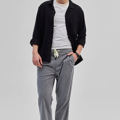 Light Grey Corduroy Relaxed Fit Trousers
