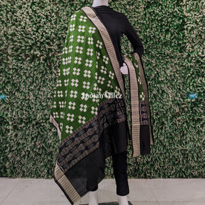 Moss Green Pasapali Theme Pure Sambalpuri Silk Dupatta