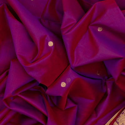 Purple Handloom Silk Cotton Saree With Kamalam Zari Buttas