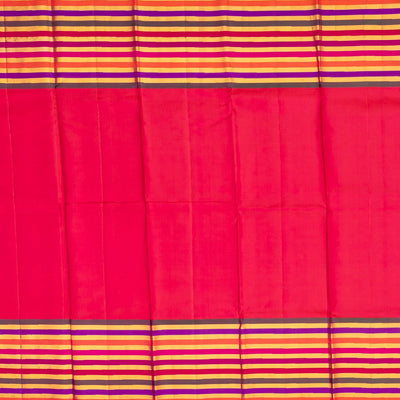 Black Handloom Kanchipuram Korvai Silk Saree With Multi Stripe Border