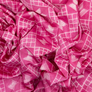 Pink Woven Jaipur Cotton Saree With Printed Diamond Motifs