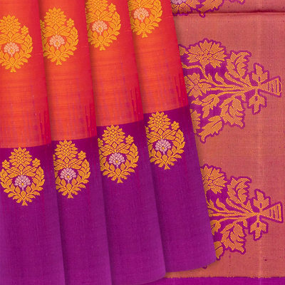 Red Handloom Soft Silk Saree With Floral Motifs-Red