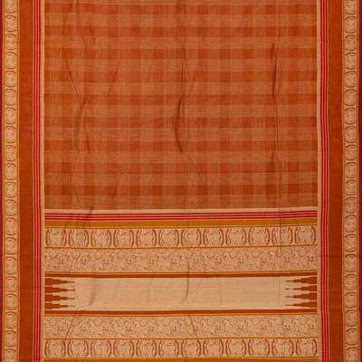 Rust Handloom Kanchi Cotton Saree With Checks