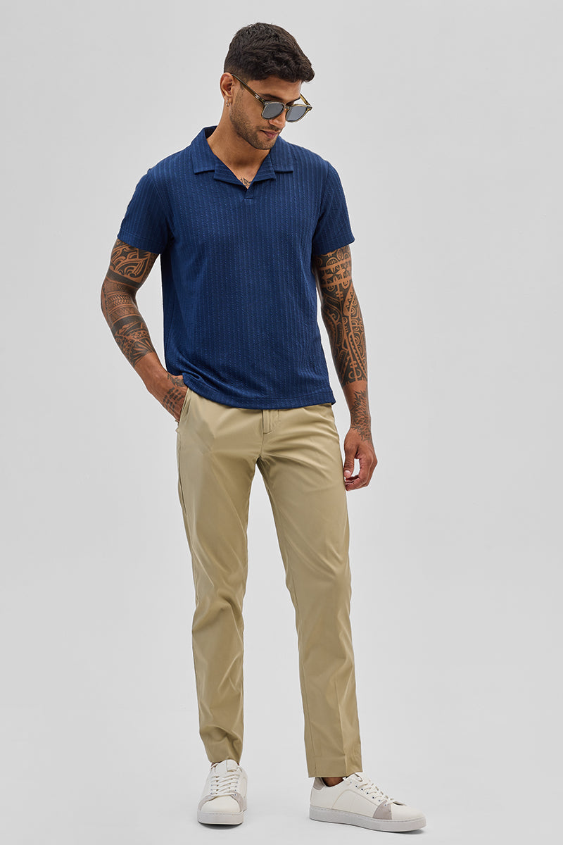 Dark Blue Textured Cuban T-Shirt