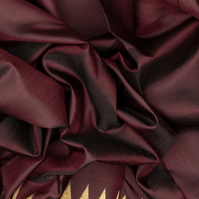 Maroon Handloom Kanchipuram Korvai Silk Saree With Temple Border