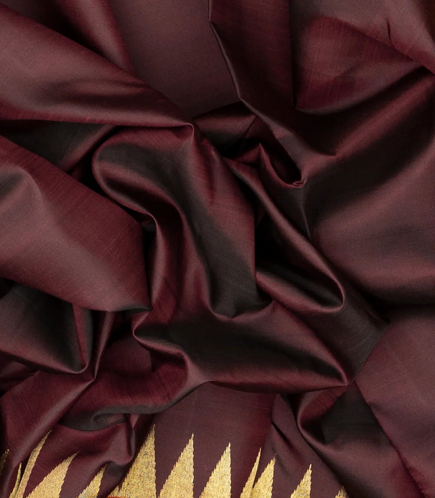 Maroon Handloom Kanchipuram Korvai Silk Saree With Temple Border