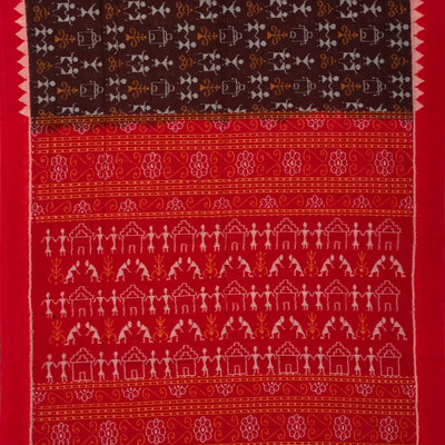 Brown Orissa Cotton Saree With Tie & Dye Motifs