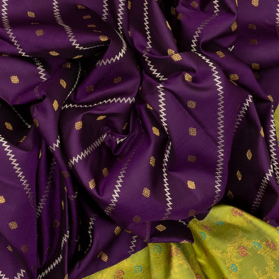 Magenta Handloom Kanchipuram Korvai Silk Saree With Meena Border