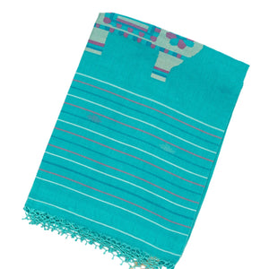 Turquoise Handloom Bengal Cotton Saree And Buttas