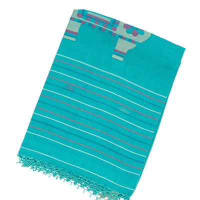 Turquoise Handloom Bengal Cotton Saree And Buttas