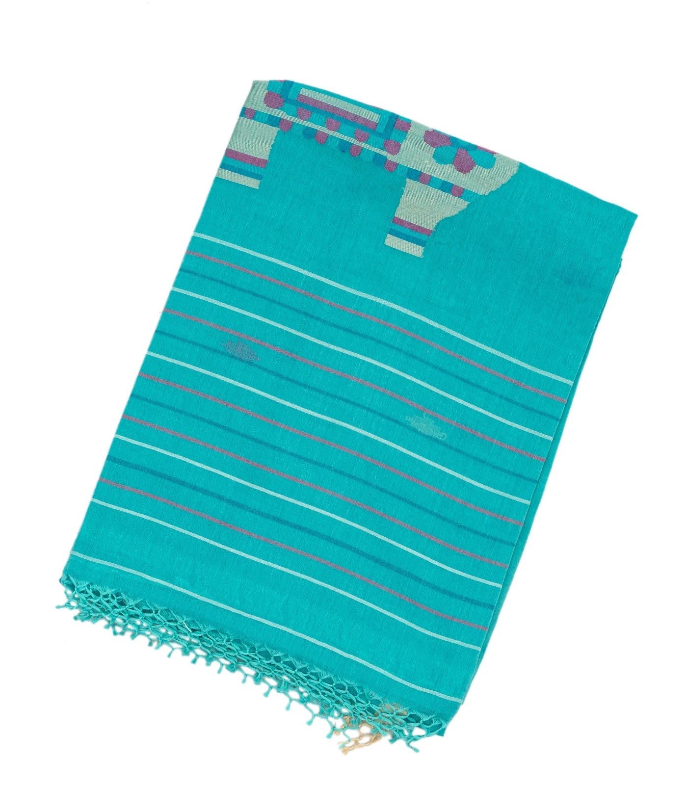 Turquoise Handloom Bengal Cotton Saree And Buttas