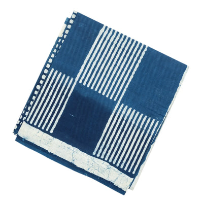 Indigo Woven Jaipur Cotton Saree Printed With White Stripes