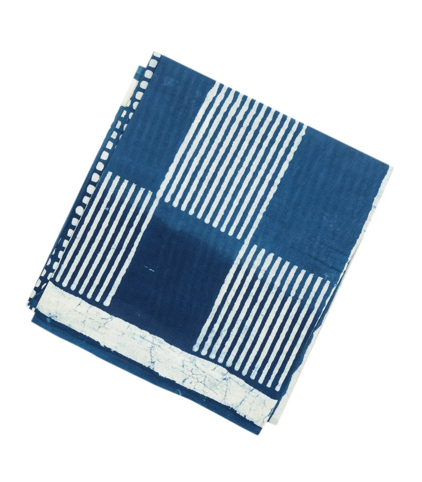 Indigo Woven Jaipur Cotton Saree Printed With White Stripes
