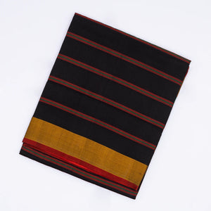 Black Handloom Uppada Silk Saree With Red Stripes & Pallu