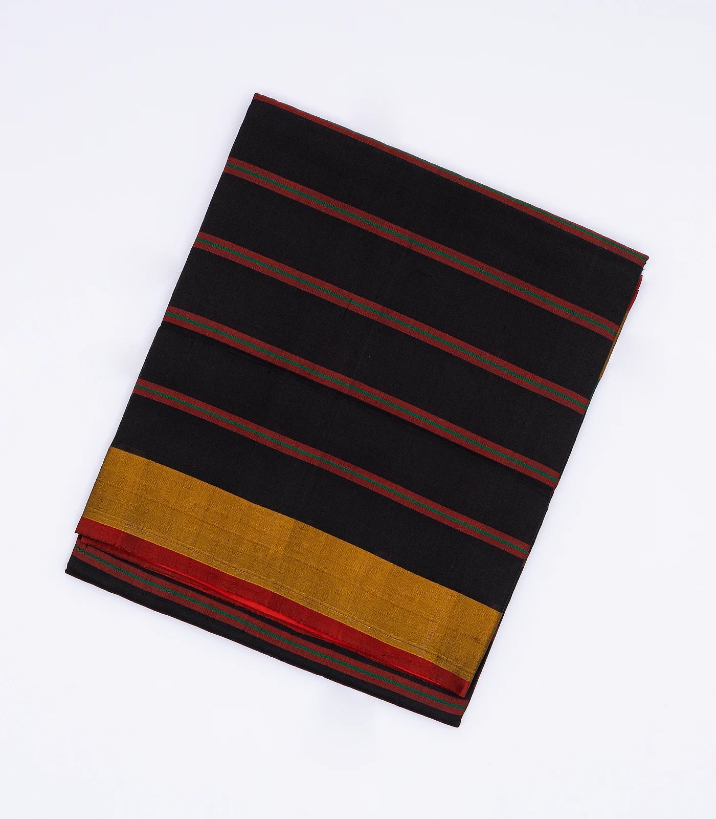 Black Handloom Uppada Silk Saree With Red Stripes & Pallu