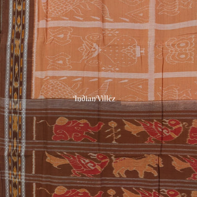 Peach Fish Body Design Sambalpuri Pure Cotton Saree