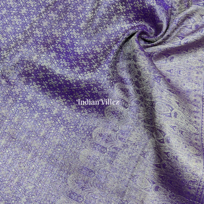 Lilac Flower Brocade Banarasi Handloom Silk Saree