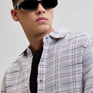 Light Grey Slub Textured Checks Shirt