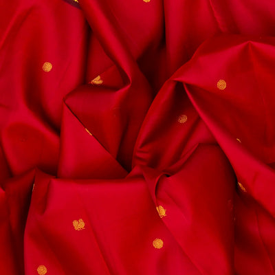 Red Handloom Kanchipuram Silk Saree With Annam Buttas