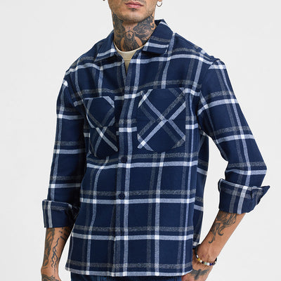 Navy Checks Relaxed Fit Overshirt