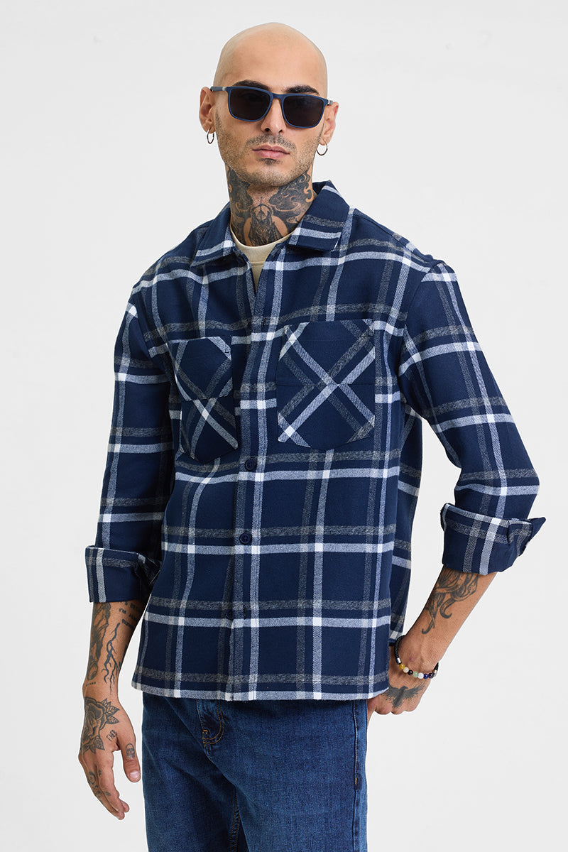 Navy Checks Relaxed Fit Overshirt