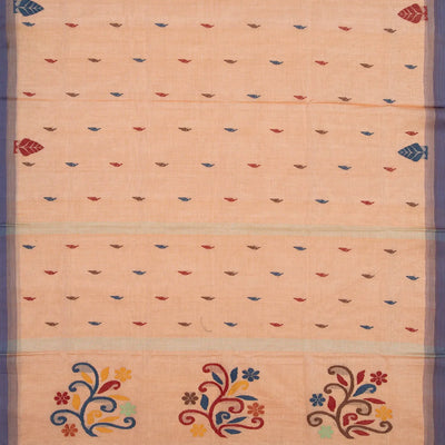 Peach Bengal Cotton Saree With Floral Motifs