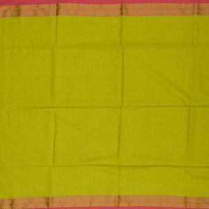 Green Handloom Plain Bengal Cotton Saree With Pink Border