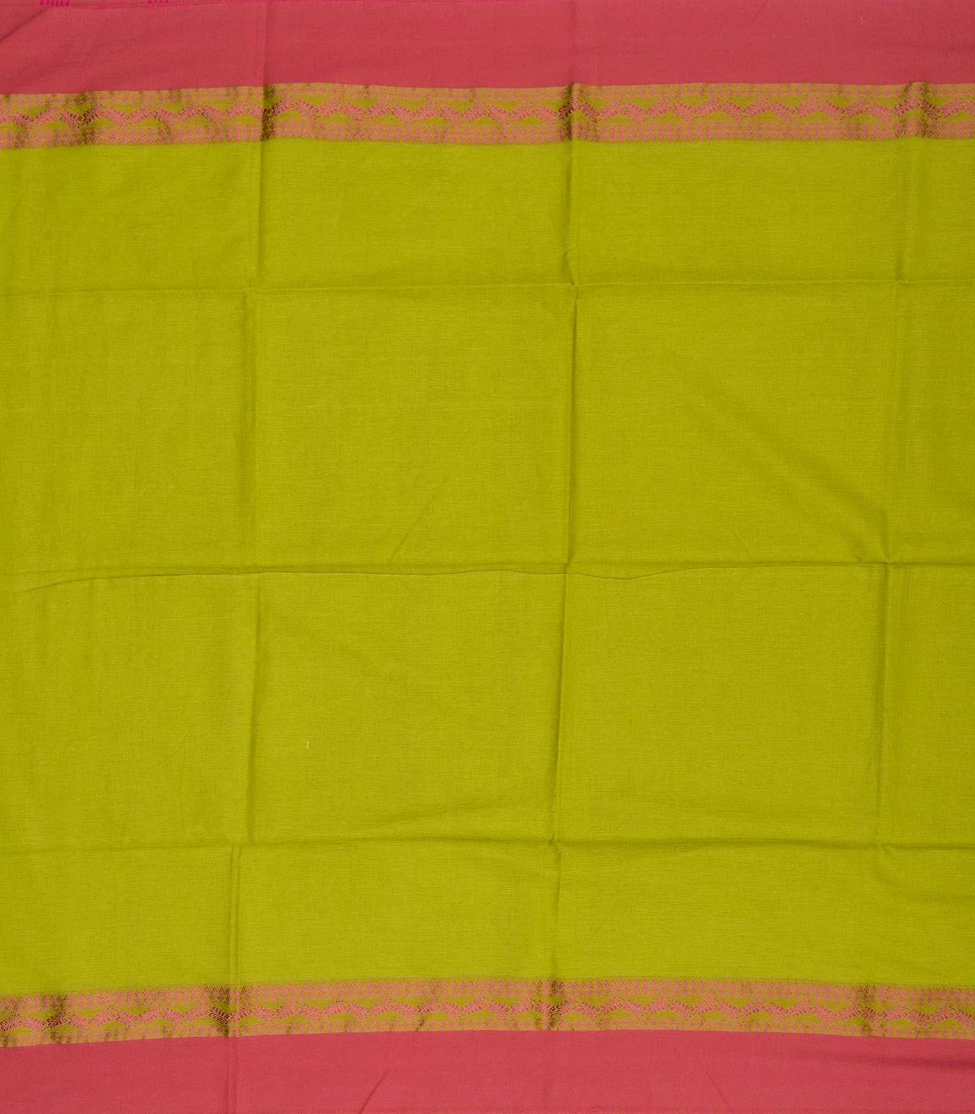 Green Handloom Plain Bengal Cotton Saree With Pink Border