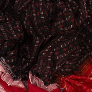 Maroon Handwoven Orissa Cotton Saree With Tie & Dye Stripes