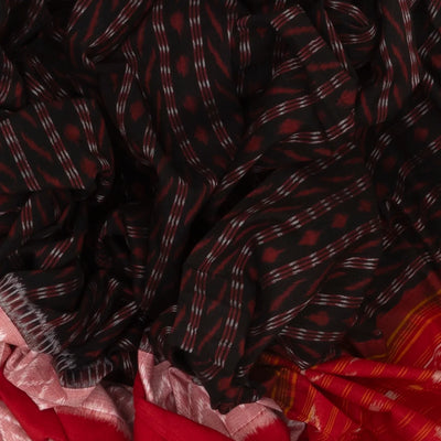 Maroon Handwoven Orissa Cotton Saree With Tie & Dye Stripes