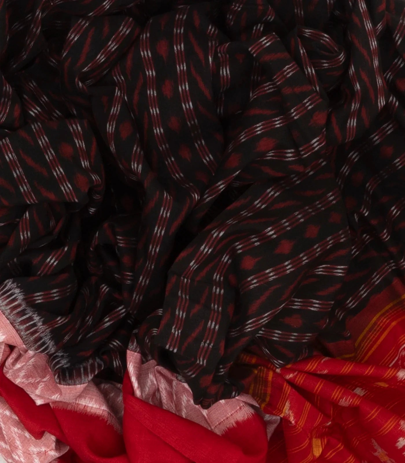 Maroon Handwoven Orissa Cotton Saree With Tie & Dye Stripes