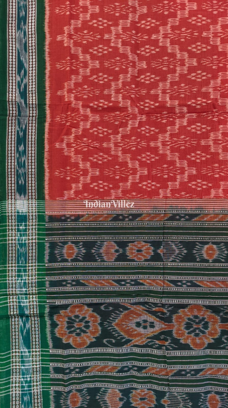 Rust Maniabandha Odisha Ikat Cotton Saree