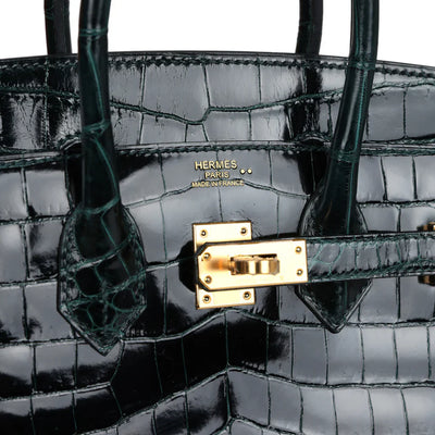 Hermès Birkin 25 Vert Cypress Shiny Niloticus Crocodile Gold Hardware