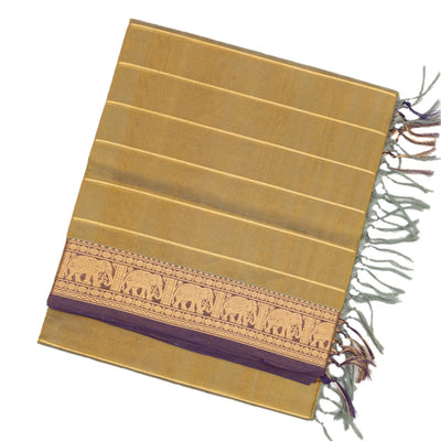 Beige Handloom Silk Cotton Saree With Zari Stripes